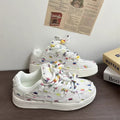Fairy bean rainbow grid canvas sneakers women's autum breathable thick solewhite student shoes easiest for matchniche style sports casual shoes
