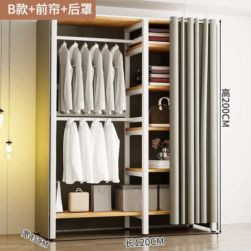 Wardrobe Home Bedroom Simple Assembly Storage Cabinet Rental Room Shelves Strong and Durable Open Wardrobe
