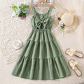 children's spring/summer new arrivals: european and american style fashionable casual camisole dress with open back, bow detail, cinched waist, and flared skirt