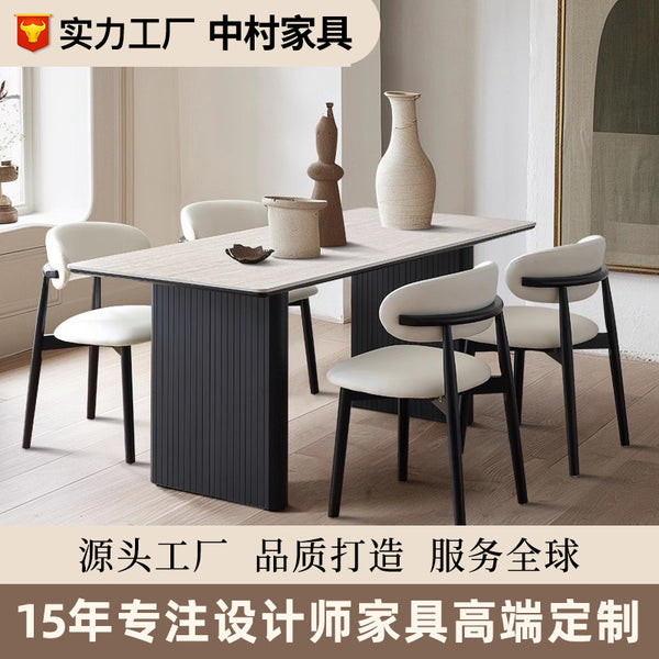 Italian light luxury solid wood rock slab dining table household modern simple small apartment ash wood dining table and chair combination rectangle