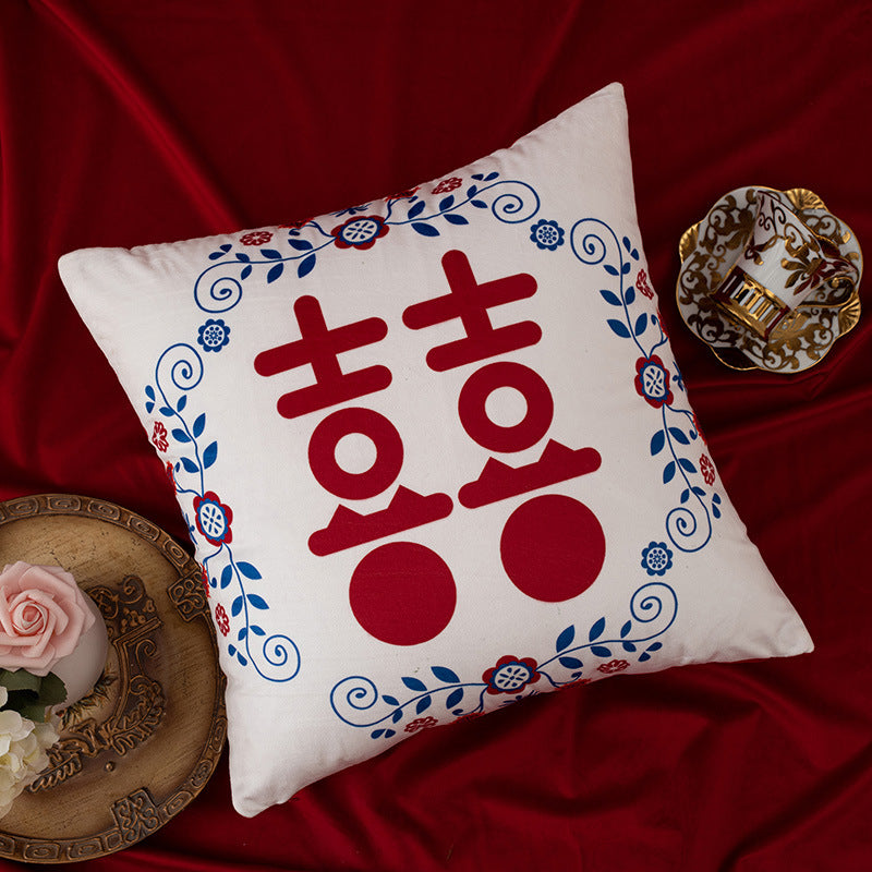 Custom "double happiness" pillow - chinese style red "囍" character bedside cushion, festive backrest, sofa cushion cover, bedding for weddings