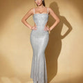New summer european and american style women's sexy elegant glitter beaded strappy long evening gown dress