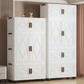 Foldable storage cabinet - no assembly required, large capacity kids' wardrobe, double door organizer, simple rolling storage cabinet