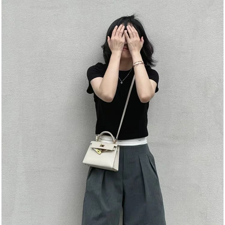 Palm grain cowhide second generation kelly bag 2024new arrivaltrendyminiclassy sense genuine leather satchel shoulder crossbody bag
