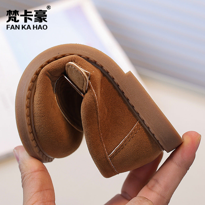 Vancahao single-sided velvet birkenstock shoes  spring & fall new arrivalkidsfashion leather shoes soft bottom bean shoes student flats