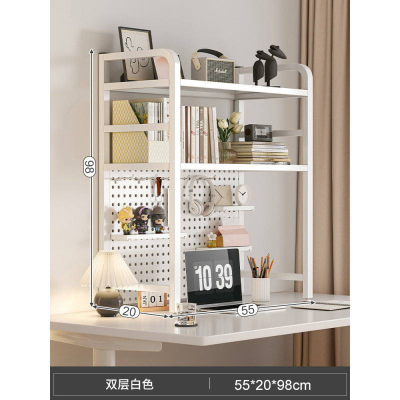 Desktop hole board wrought iron bookshelf, table shelf, dormitory layered storage rack, desk household finishing rack