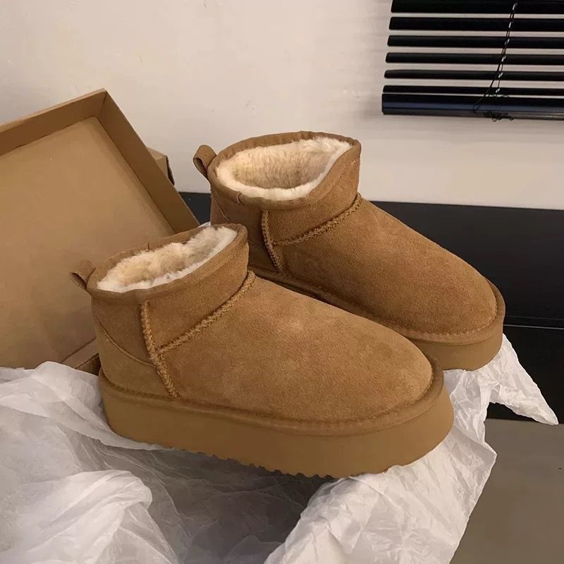 Thick sole anti-ski snow boots for women 2026new arrival autumn winter bread shoes slip-on fleece-linedthickenedheattech cotton shoes