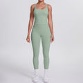 Naked-feel, form-fitting yoga set featuring a racerback design, high-waisted leggings with butt-lifting effect, and pockets. perfect for outdoor activities, casual wear, running, and gym workouts