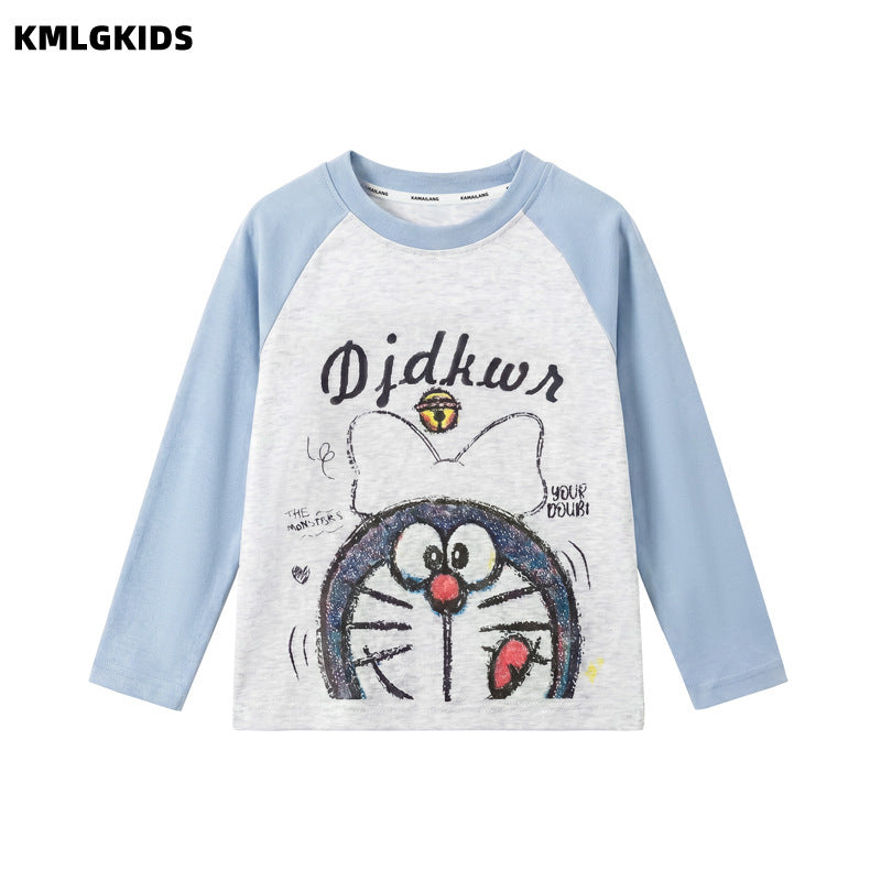 Girls' fall  new cartoon raglan long sleeve crew neck top t-shirt undershirt