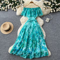 Frenchromantic style one shoulder rufflesprintingdress women's summerk-style floral waist slimming look a-line skirt