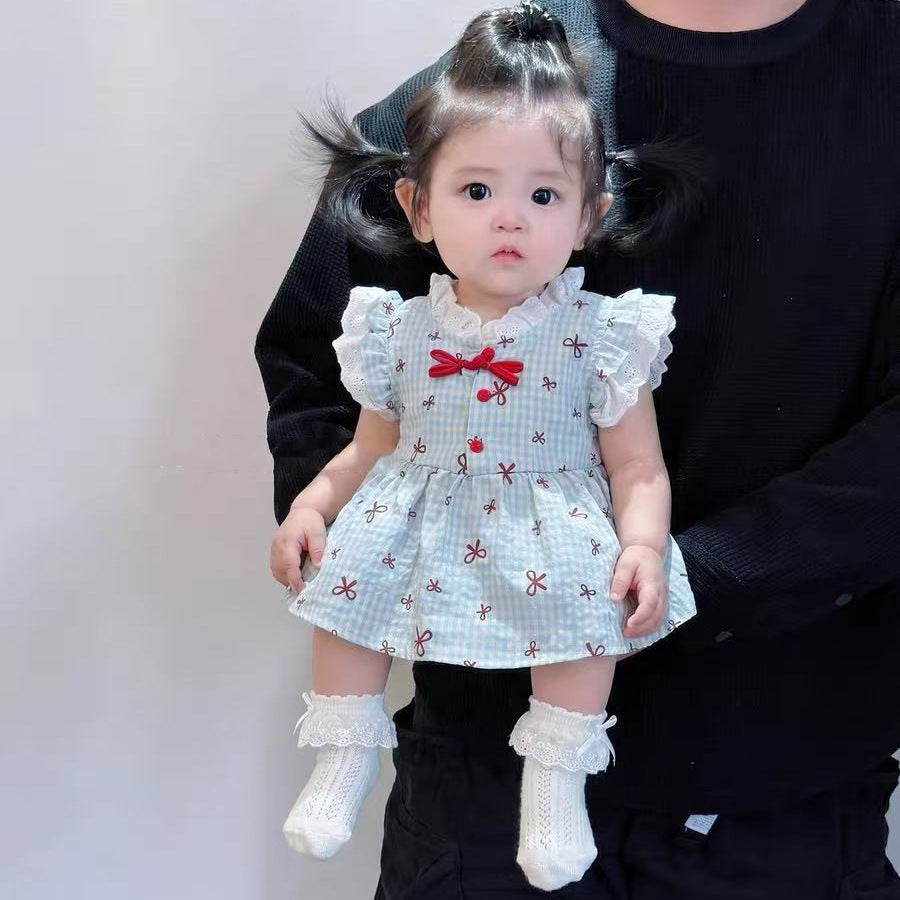 Summer lightweight sweet flutter sleeve romper dress baby princess dress newborn baby girl full month 100-day first birthday outfit
