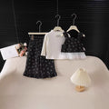 【dropshipping】trendy autumn outfit set for baby girls: cute tank top, suspender top, and wide-leg pants - 3-piece set for early autumn