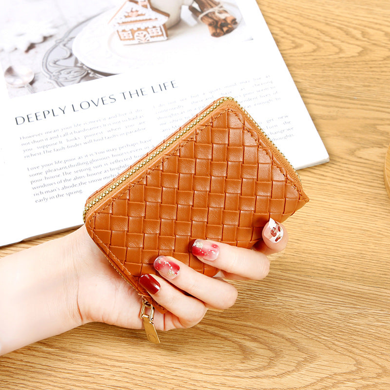 New simple and fashionable woven pattern wallet, multi-functional organ card bag, large capacity, multi-card position card clip, credit card holder.