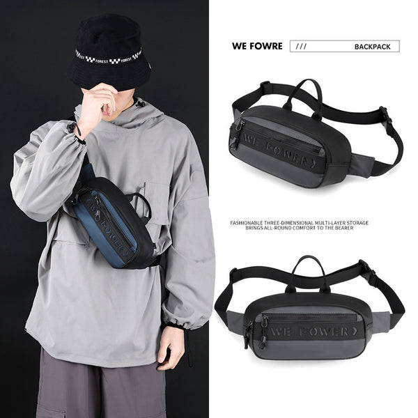 New trendy men's breast bag, running sports fanny bag, outdoor anti-splashing cycling bag, casual shoulder messenger bag.