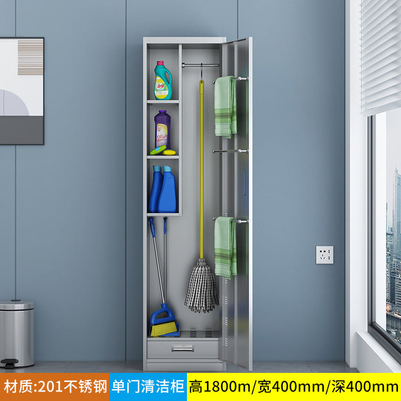 Stainless steel cleaning cabinet household school hygiene cleaning cabinet classroom balcony mop broom tool storage cabinet