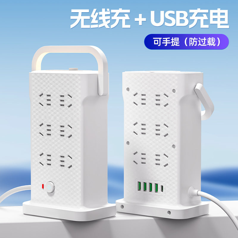 Wireless charging power strip, smart usb fast charging, multi-outlet, multi-function, thickened copper wire, power strip for home, office, and dorm