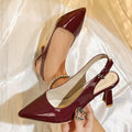 2026 burgundy patent leather pointed-toe sandals - women's high heel slingbacks with buckle strap, versatile and elegant work shoes