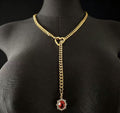 ins style niche design retro gold necklace heart ruby pendant stacked cuban chain necklace