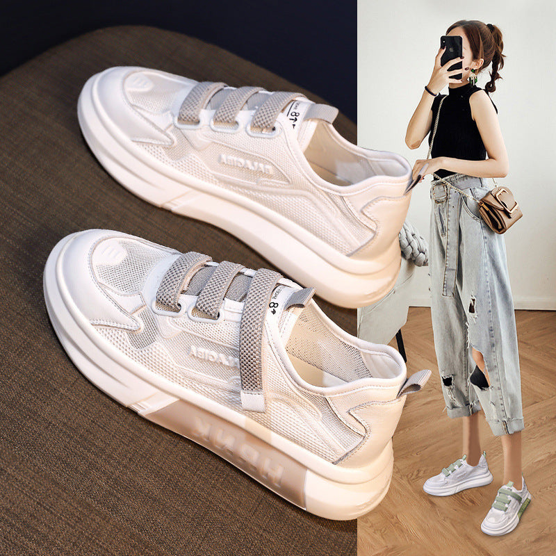 Breathable white shoes 2026 new summer mesh sneakers casual women's shoes non-slip height increasing thick sole athletic shoes skate shoes