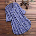 women's new cotton linen floral print mid-length loose fit shirt