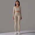 European and american cross-border seamless multi-organic jacquard yoga set - long sleeve top & high-waisted butt-lifting leggings - activewear
