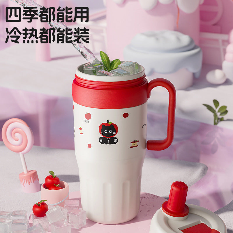 304 stainless steel ice tumbler - large capacity, stylish design for students, straw lid, cute handle, portable cup