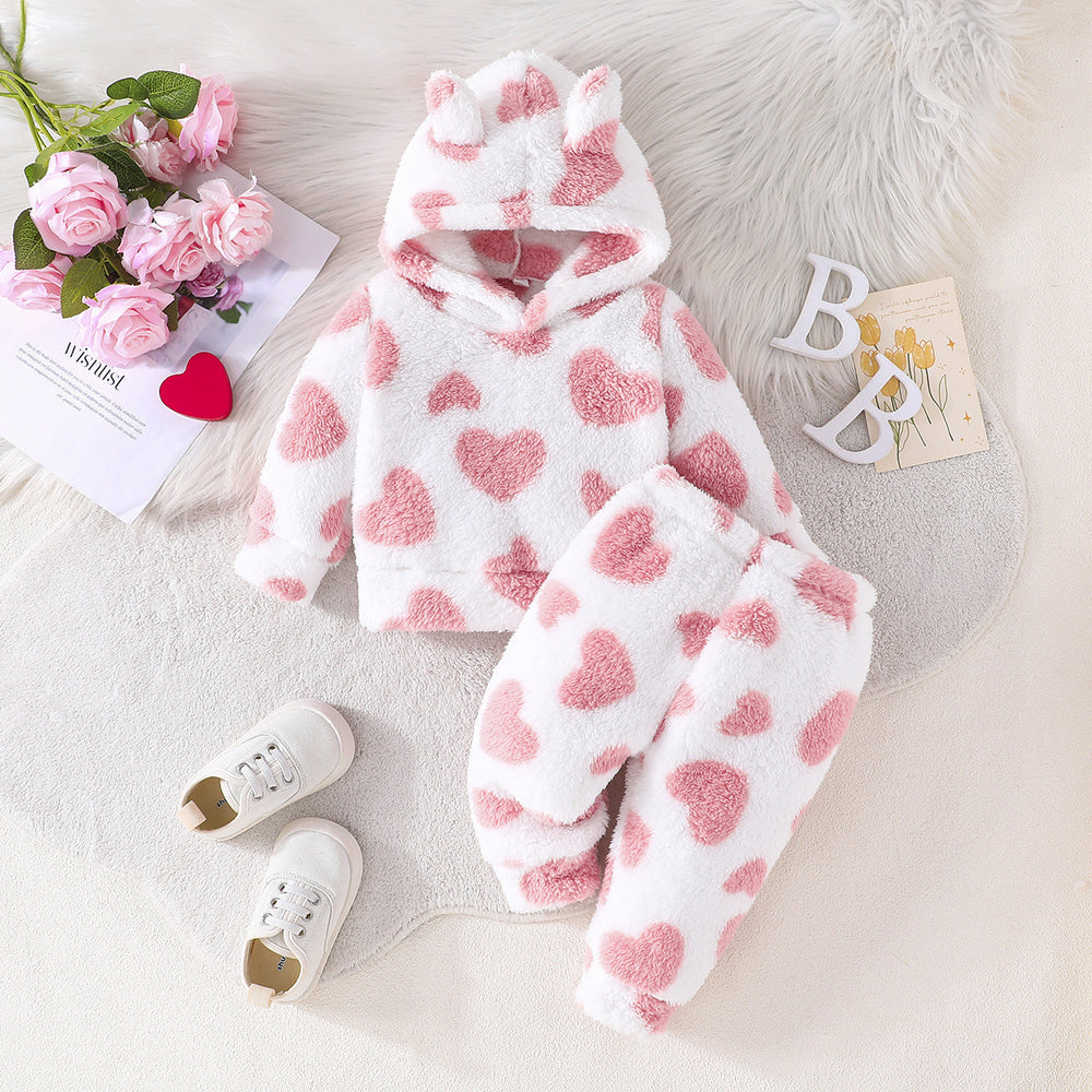 new european and american cross-border printed bear fleece hooded two-piece set for boys - hot seller, direct from the manufacturer