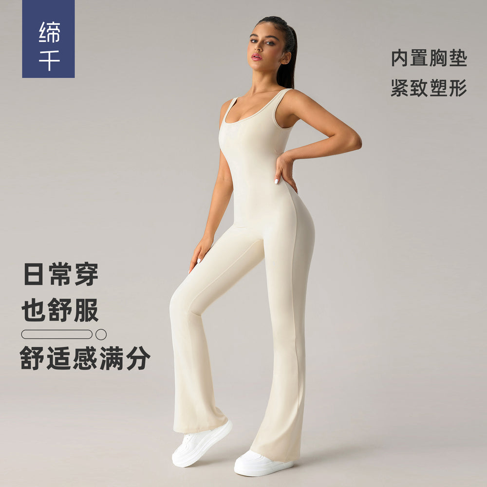 sexy backless bodysuit peach lift butt workout gym outfit flare leg yoga suit women dlt005