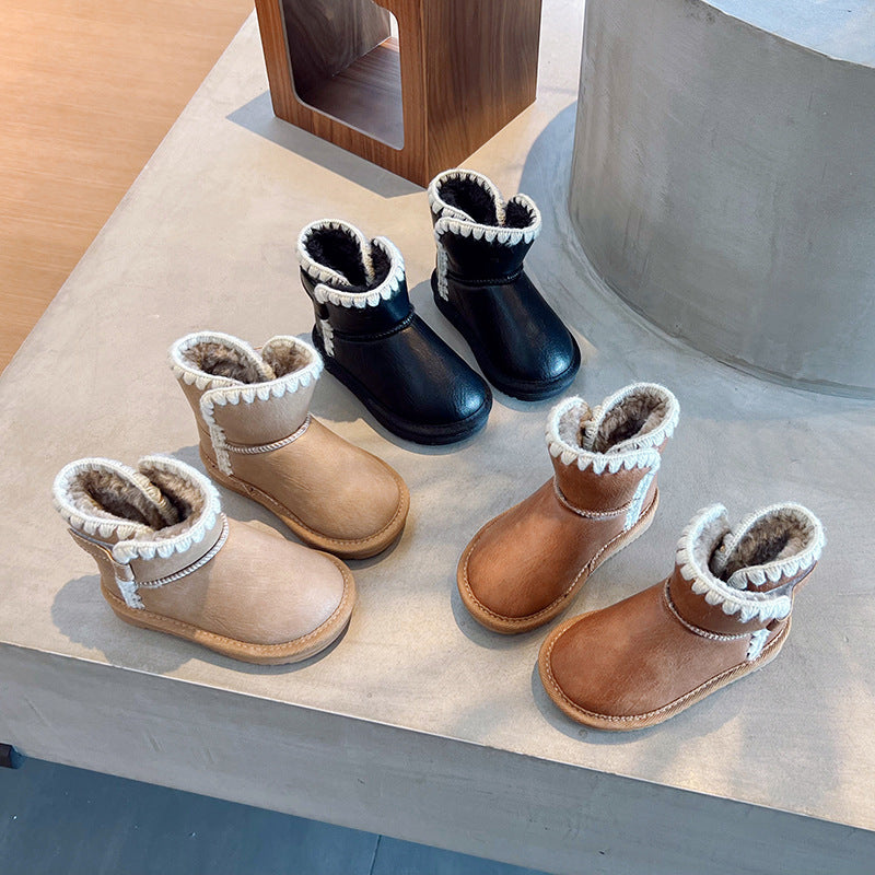 Children's snow boots girls non-slip waterproof winter thickened velvet warm short boots children's cotton shoes boys' cotton shoes