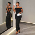 Fashionlacepatchworkfake two-piece see-throughtube toplongdressclassy evening dresselegant cross-border