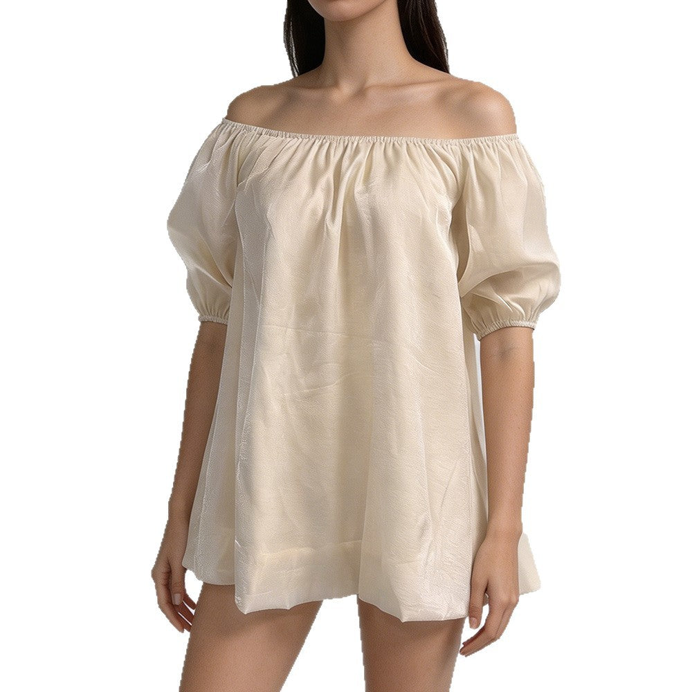 New arrival hot selling cross-border e-commerce european and american style women's fashion one-shoulder solid color puff sleeve short-sleeve dress wholesale