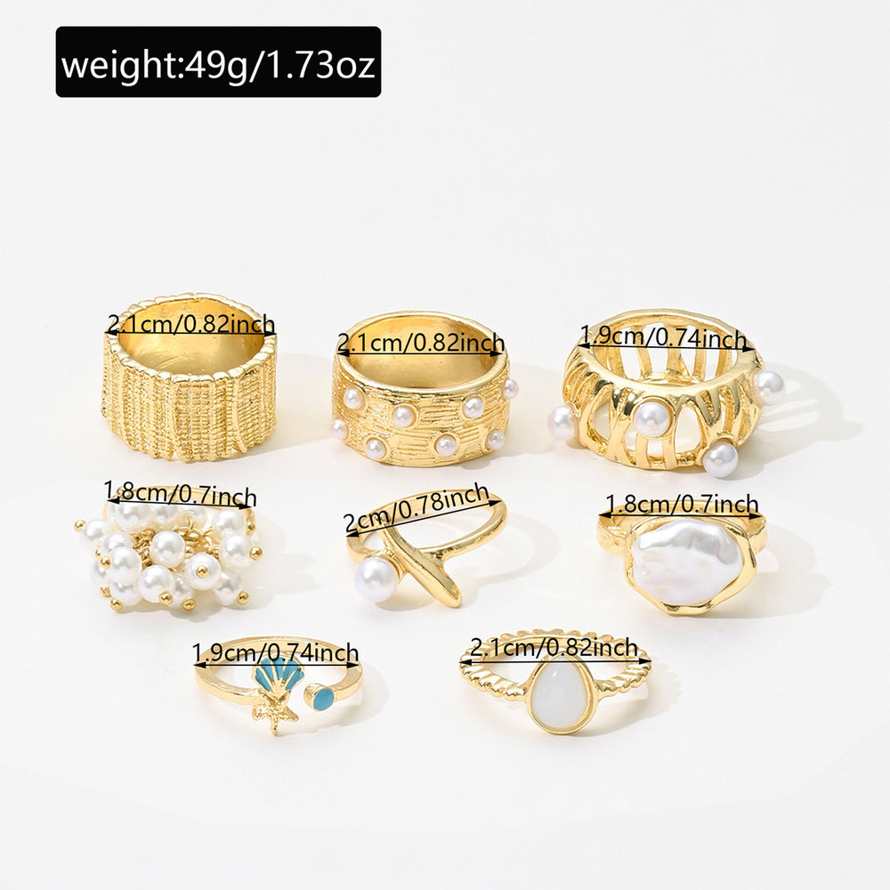 Women's pearl ring set - european & american fashion, geometric, unique design, baroque floral & teardrop rings - wholesale
