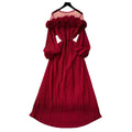 new european and american fashion heavy-duty 3d floral see-through mesh panel long sleeve cinched waist pleated dress for women