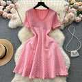 Knitted dress  new women's summer korean style elegant v-neck slim fit short a-line maxi skirt trendy women's fashion