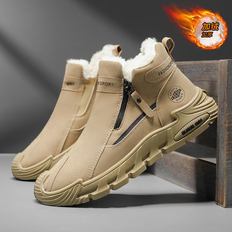 Men's winter slip-ons: new fleece-lined warm cotton shoes, high-top casual sneakers, anti-slip work & safety shoes