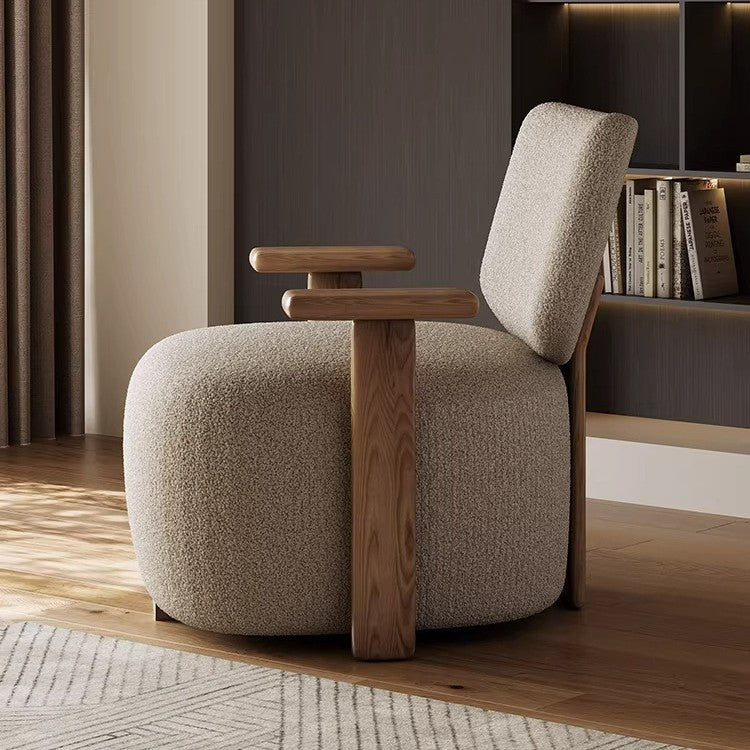 Scandinavian living room casual wabi-sabi style white ash wood cashmere fabric for home business backrest casual single sofa chair