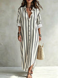 Exportplus sizelazy style shirt skirtcontrast colorvertical stripesrollablelong sleevesloose flesh-coveringlongbeach sun protection