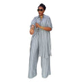 European and american cross-border women's fashion:  summer new arrival - stylish and elegant long striped shirt top and wide-leg pants set