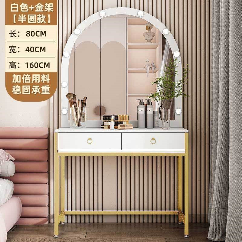 Vanity table with light, portable makeup desk for home use, small apartment vanity, modern minimalist makeup table, photo studio makeup table