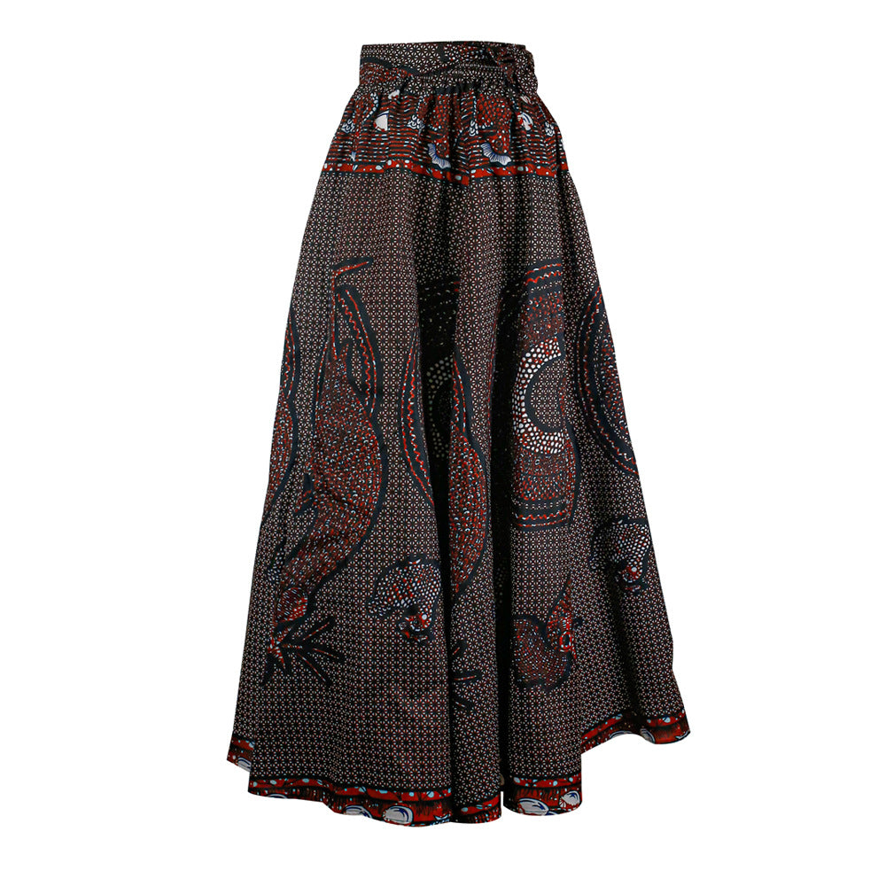 Fashion   skirt long african women's a-line tie back waist slimming look wax cloth large swing skirt
