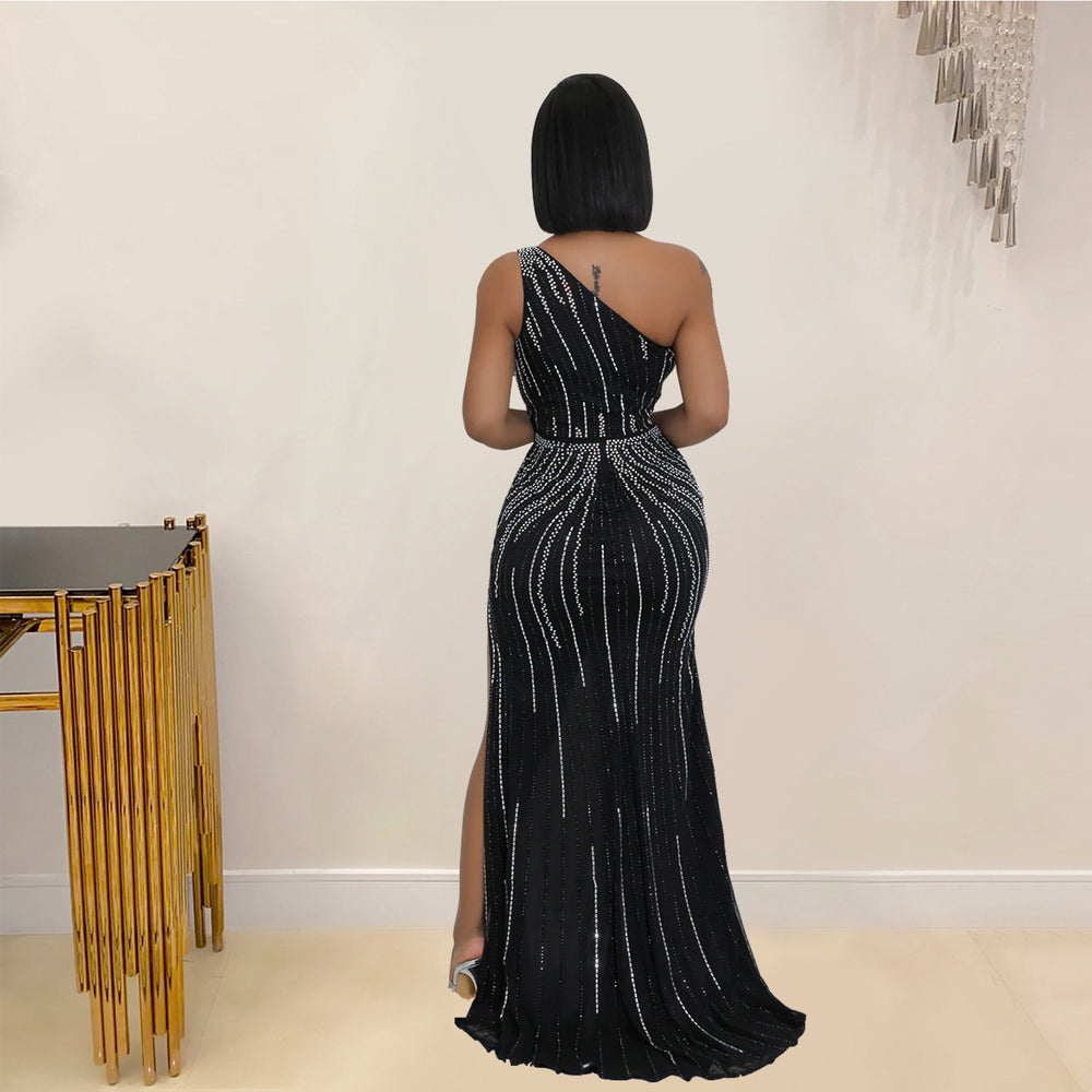 C6961 cross-border   independent station fashion women's fashion sexy hot diamond dress length