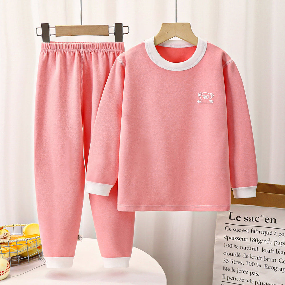 Kids' boneless fleece-lined turtleneck thermal underwear set - new autumn collection for boys and girls - striped, extra thick, warm innerwear set