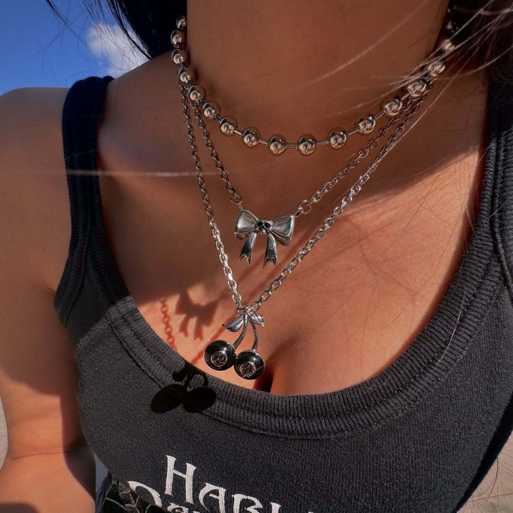 Sweater necklace wholesale fashion cross-border halloween jewelry cherry bow hip hop punk autumn and winter clavicle chain women