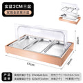 Stainless steel rose gold outer frame + bottom basin 6.5cm high + three-compartment inner basin solid basin 2cm high + double flip lid (with 3 ice plates)