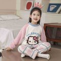 Children's cartoon hello kitty pajamas girls' half velvet coral velvet fleece-linedheattechwinter home clothes cotton