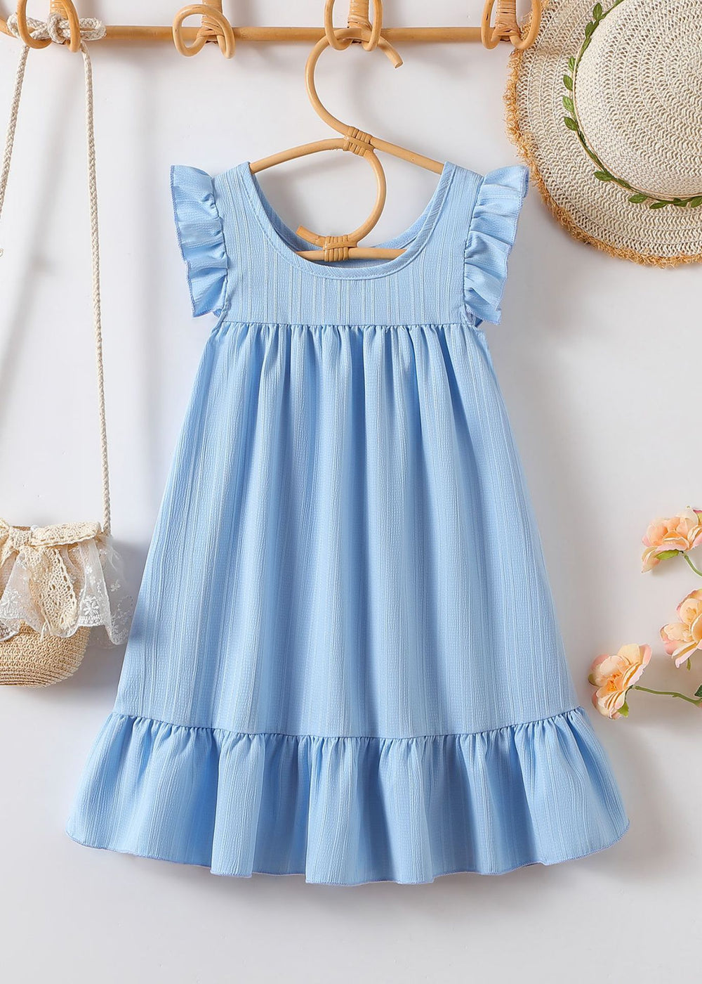 cross-border e-commerce girls' dress with lotus leaf sleeves, embroidered lace, and small pockets - perfect for beach vacations - dropshipping available