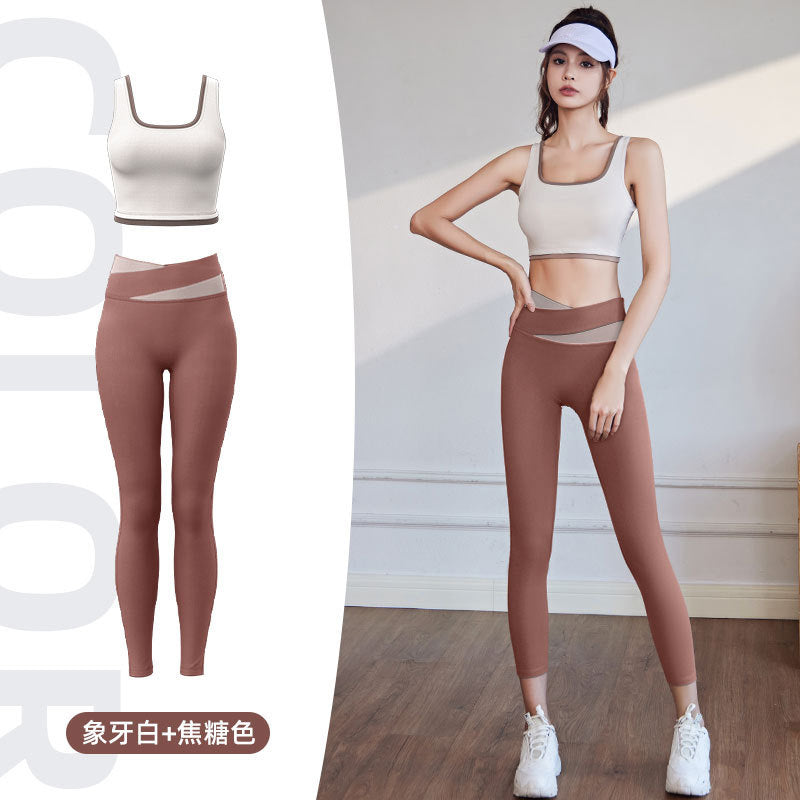 Juyitang high elastic color matching rimmed sports underwear gathers to show breasts and large breasts, shockproof yoga bra