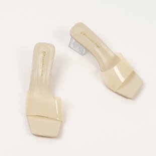 2025 summer new fashion outerwear sandals transparent crystal high heels chunky heel square toe thong sandals women's