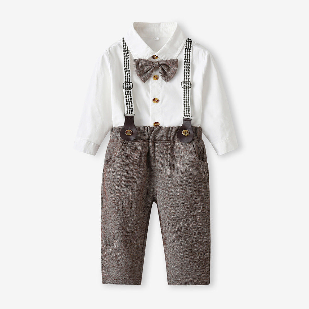 Children's suit boys' spring autum wear white shirt children's wear overalls gentleman's one year old dress factory personalized