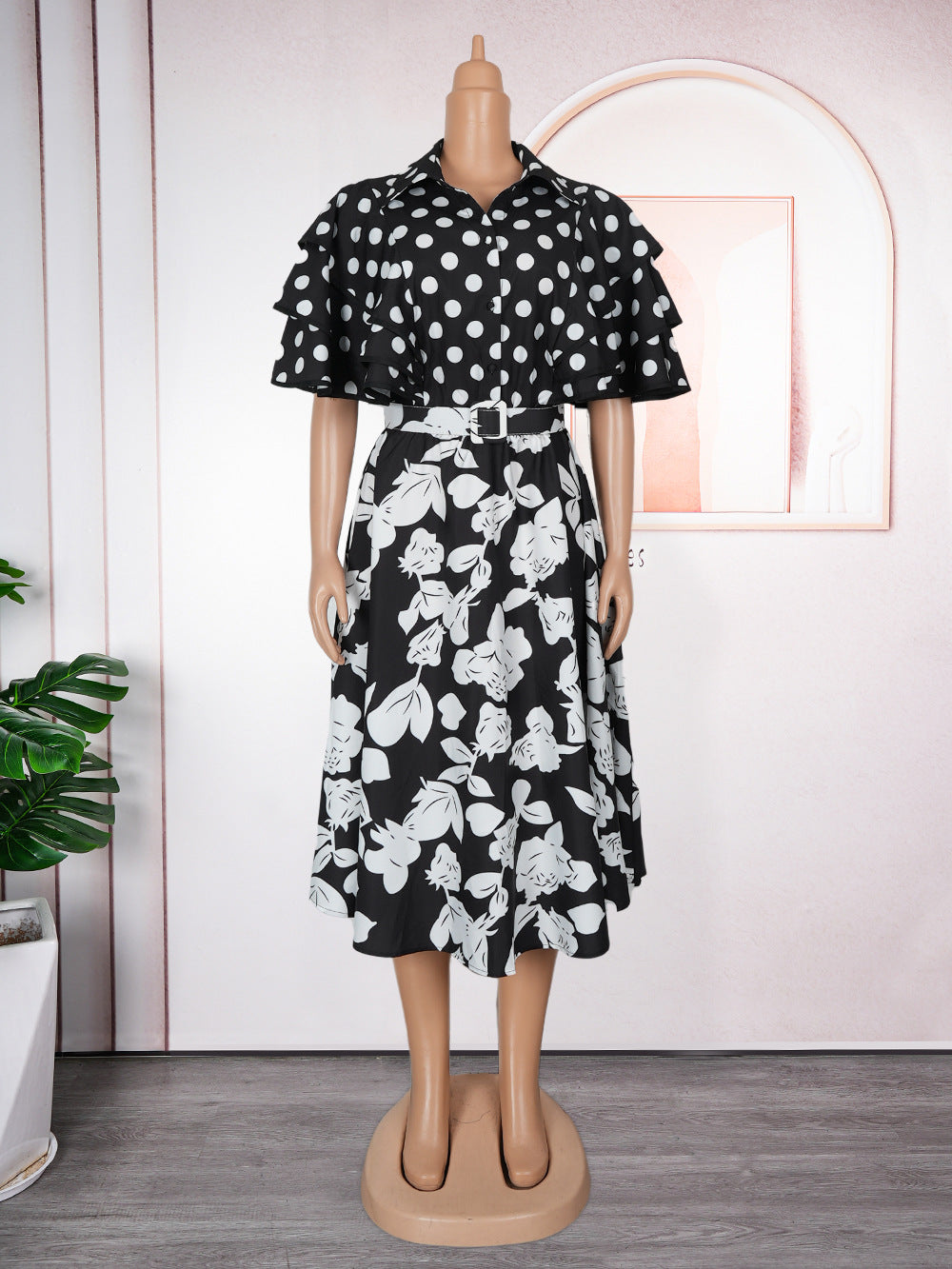 Amazon fashionexport cross-border printed shirt plus size dress women's new a-line skirt africa